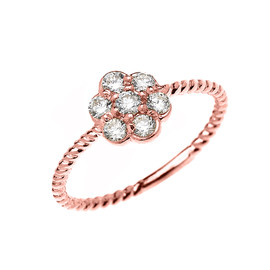 Rose Gold Dainty 7 Stone Cluster Flower Diamond Rope Design Ring
