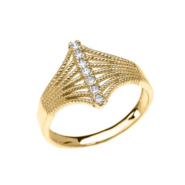Yellow Gold Modern 7 Stone Diamond Rope Design Ring