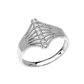 White Gold Modern 7 Stone Diamond Rope Design Ring