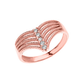 Rose Gold Modern Chevron 5 Stone Diamond Rope Design Ring