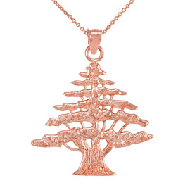 Rose Gold Lebanese Cedar Tree Pendant Necklace