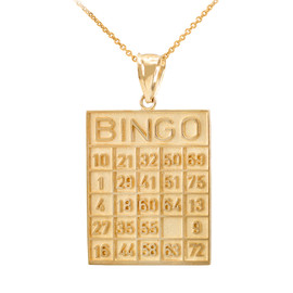 Yellow Gold Bingo Card Square Tile Pendant Necklace