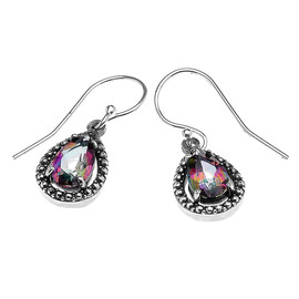 Sterling Silver Pear Shape Mystic Topaz Dangling Earrings