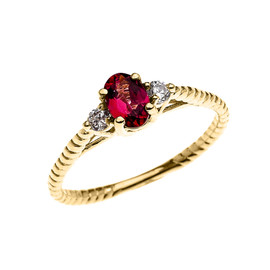 Dainty Yellow Gold Garnet Solitaire Rope Design Engagement/Promise Ring