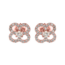 Rose Gold Elegant 4 Leaf Clover Diamond Stud Earrings