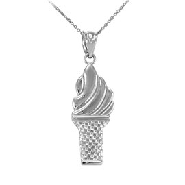 White Gold Ice Cream Cone Charm Necklace