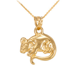 Polished Gold Rat Mouse Charm Necklace