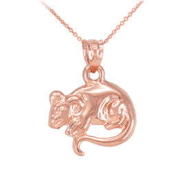 Polished Rose Gold Rat Mouse Charm Necklace