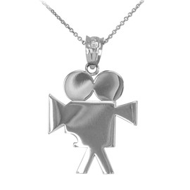 Polished White Gold Hollywood Film Animation Camera Pendant Necklace