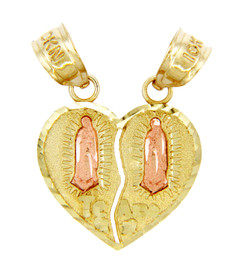 Gold Pendants - Two Tone Guadalupe Te Amo Breakable Gold Heart Pendant