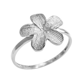 Sterling Silver Textured Hawaiian Plumeria Flower Ring