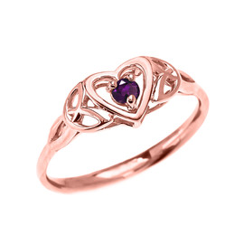 Trinity Knot Heart Solitaire Amethyst Rose Gold Proposal Ring