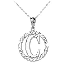 Sterling Silver "C" Initial in Rope Circle Pendant Necklace