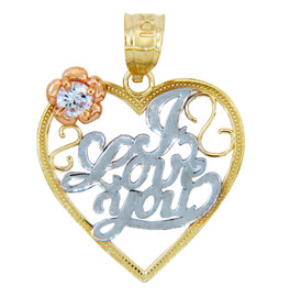 Gold Pendants - Gold I Love You Heart Pendant in Three Tones