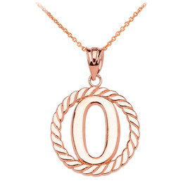 Rose Gold "O" Initial in Rope Circle Pendant Necklace