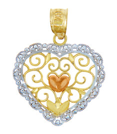 Valentines Special Heart - Gold Heart and Flower Pendant