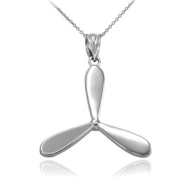 White Gold Airplane Propeller Pendant Necklace