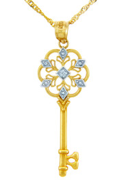 Valentines Special Heart Diamonds - Two Tone Gold Key with Diamond