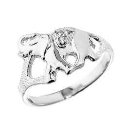 Elegant White Gold Diamond Elephant Ring