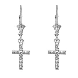 14k White Gold Twirl Heart Cross Earrings