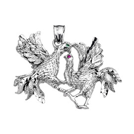 Sterling Silver Fighting Roosters Pendant Necklace
