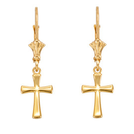 14k Yellow Gold Mini Rounded Cross Earrings