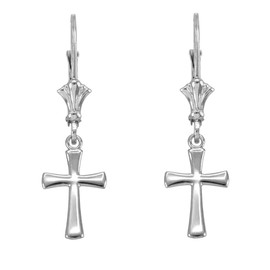 14k White Gold Mini Rounded Cross Earrings