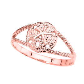 Rose  Gold Sand Dollar Rope Design Beach Ring