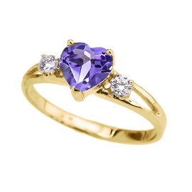 Yellow Gold CZ Alexandrite Heart Proposal/Promise Ring