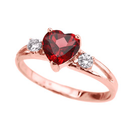 Rose Gold Heart (LCR) Ruby And White Topaz Proposal/Promise Ring