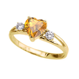 Yellow Gold Citrine Heart Proposal/Promise Ring