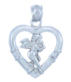 Love and Heart Silver Pendants - Silver Cupid Heart Pendant