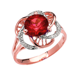 Rose Gold Garnet Solitaire Modern Flower Ladies Ring