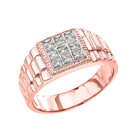 Rose Gold Diamond Watch Band Design Men's Ring