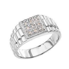 White Gold Diamond Watch Band Design Men's Ring