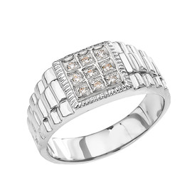 Sterling Silver Diamond Watch Band Design Men's Ring