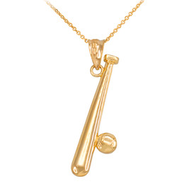 Polished Gold Baseball and Bat Pendant Necklace