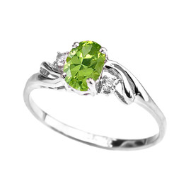 White Gold CZ Peridot Oval Solitaire Proposal Ring