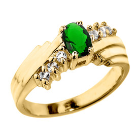 Dazzling Yellow Gold Diamond and Emerald Proposal Ring