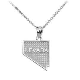 White Gold Nevada State Map Pendant