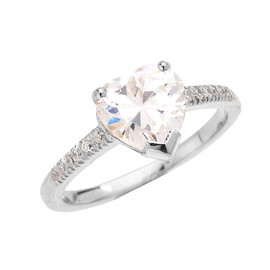White Gold Dainty Diamond Engagement Ring With 3 Carat Heart Shape Cubic Zirconia Center Stone