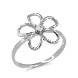 Plumeria Ring White Gold  with Diamond