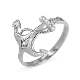 Sterling Silver Anchor CZ Ring