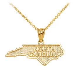 Yellow Gold North Carolina State Map Pendant Necklace