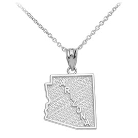 White Gold Arizona State Map Pendant Necklace