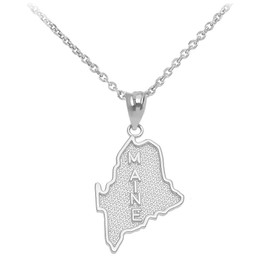 White Gold Maine State Map Pendant Necklace