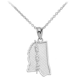 White Gold Mississippi State Map Pendant Necklace