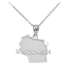 White Gold Wisconsin State Map Pendant Necklace