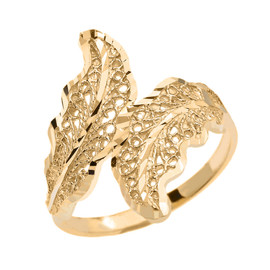 Gold Diamond Cut Filigree Wreath Leaf Ring