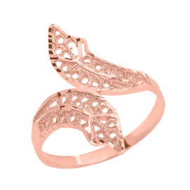 Rose Gold Diamond Cut Filigree Double Leaf Ring